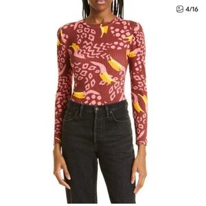 FARM Rio Pink and Yellow Patterned Bodysuit Size S